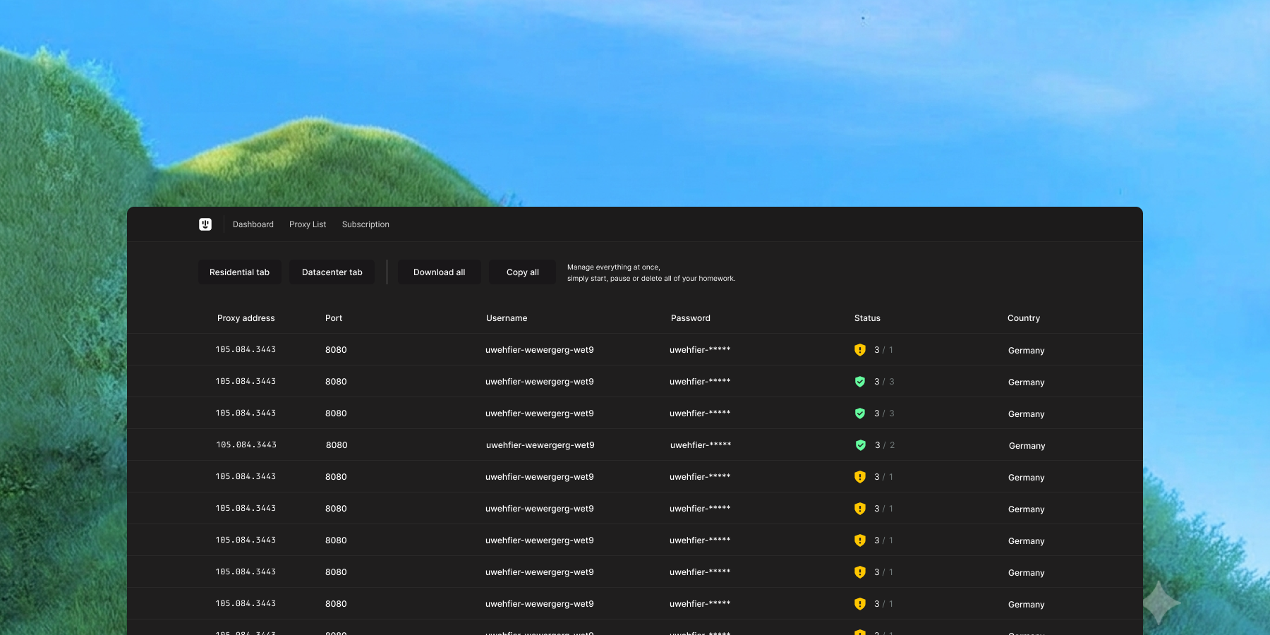 Premium Proxies Dashboard
